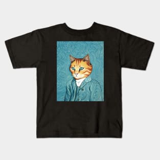 Vincent cat Gogh - Funny, Cat, Portrait, Gift Idea, Shirt, portrait, Vincent van Gogh, starry night, the scream, meme, kitty, kitten, tiktok, instagram, Kids T-Shirt